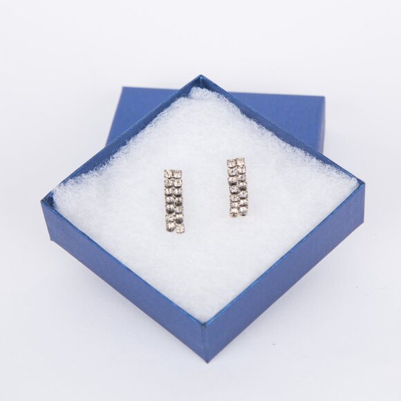 VINTAGE 1980's GLAM ART DECO DOUBLE STRAND HANG RHINESTONE EARRINGS - Picture 4 of 8